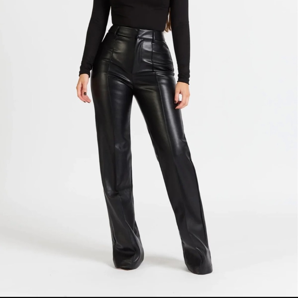 Because of Alice Leather wide leg trousers